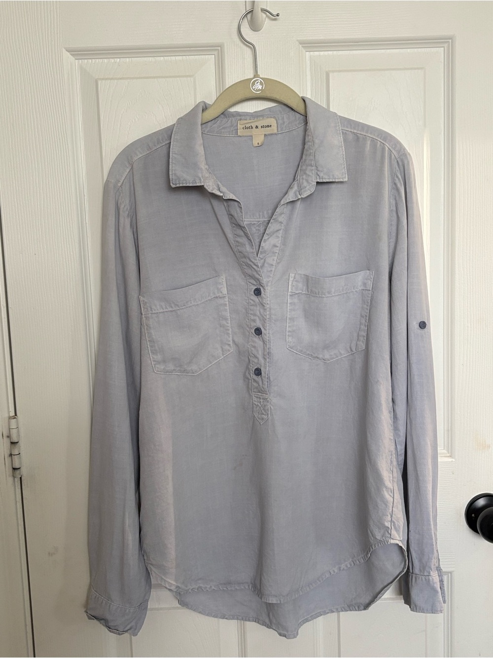 cloth & stone Light Blue/Gray Button-Front Blouse